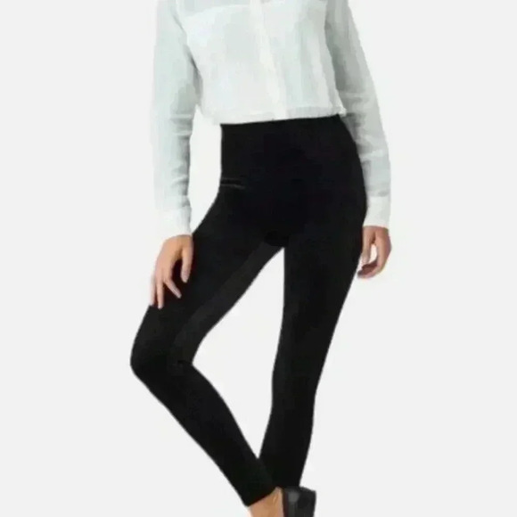 Spanx Black Velvet Leggings 1X - Power Waistband, Soft & Slimming, Party Ready - Picture 1 of 4